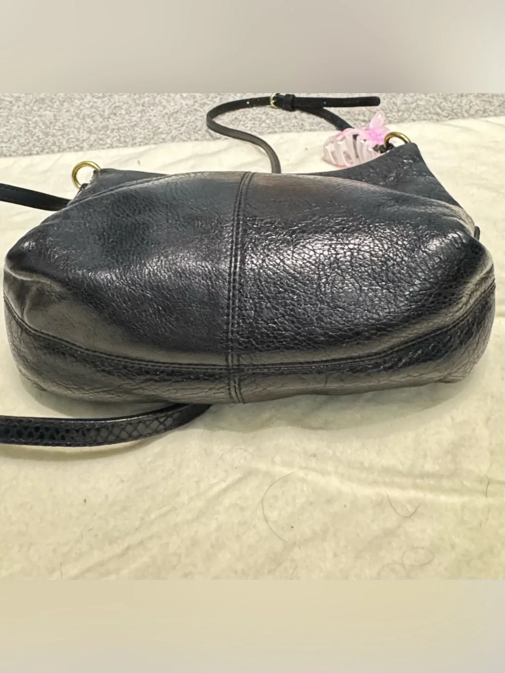 Coach Ashley Black Leather Crossbody Bag Snakeskin Embossed Accent Gold Hardware